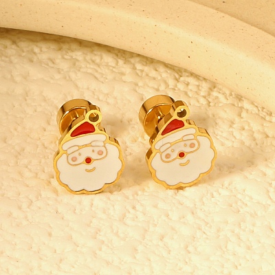 Christmas 304 Stainless Steel Stud Earrings EJEW-A144-01D-G-1