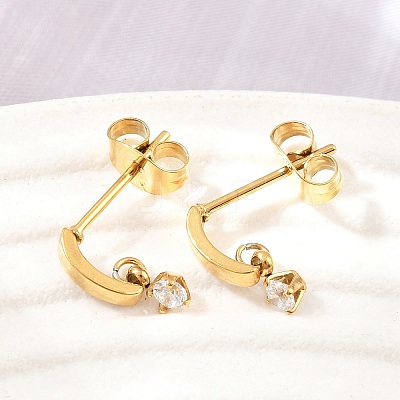 304 Stainless Steel Pave Single Cubic Zirconia Stud Earrings for Women SA-CBAB549-05G-1