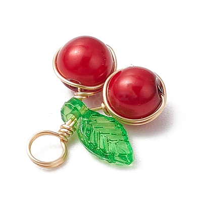 12Pcs 12 Colors Pearlized Glass Pearl Cherry Pendants PALLOY-JF03474-1