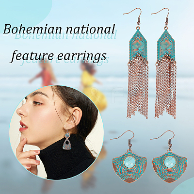 12 Pair 12 Style Tibetan Style Alloy Geometry Dangle Earrings EJEW-AN0003-85-1