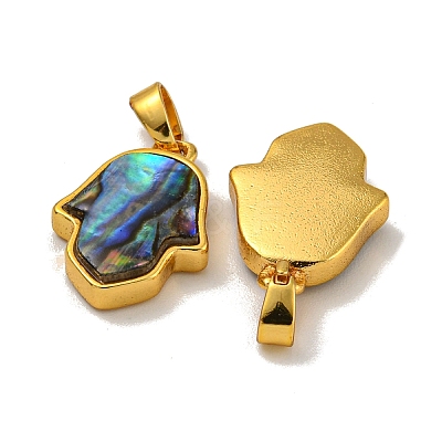 Rack Plating Brass Pave Natural Paua Shell Pendants KK-U025-04G-02-1