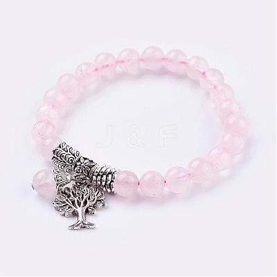 Natural Rose Quartz Stretch Bracelets BJEW-F262-A01-1