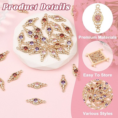 15Pcs 3 Colors Brass Micro Pave Cubic Zirconia Links Connectors KK-YW0004-29-1
