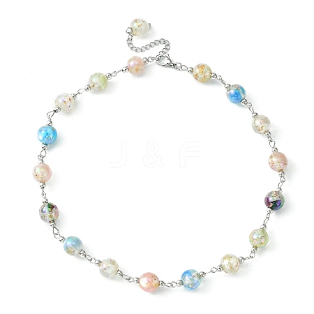 Resin with Gold Foil Round Beaded Chain Necklaces NJEW-JN04361-02-1