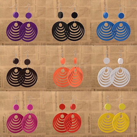 Elegant Fashion Flat Round Wood Dangle Earrings EJEW-I183-1