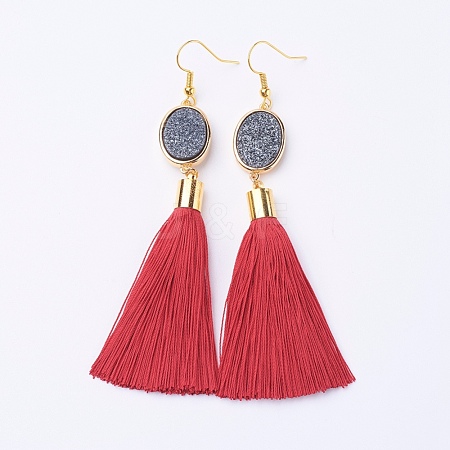 Ice Silk Thread Tassel Dangle Earrings EJEW-P142-B06-1
