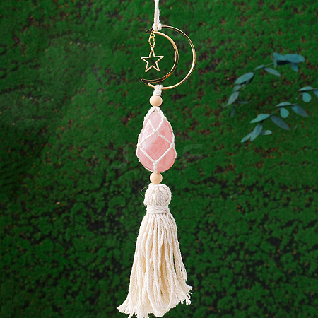 Handmade Macrame Cotton with Natural Rose Quartz Pendant Decorations AUTO-PW0001-13B-1