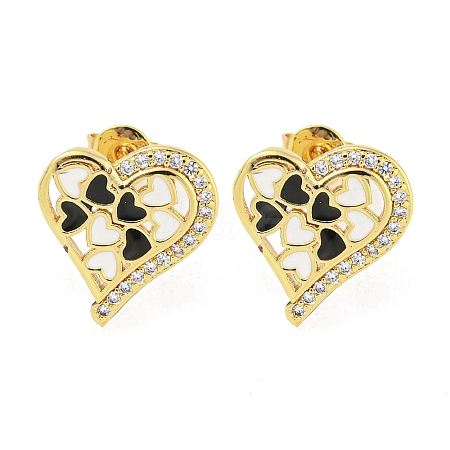 Heart Real 18K Gold Plated Brass Stud Earrings EJEW-L269-106G-01-1