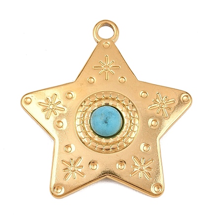 304 Stainless Steel with Synthetic Turquoise Pendants STAS-H253-01A-G-1