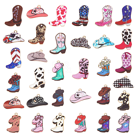 66Pcs 33 Styles Light Gold Alloy Printed Pendants FIND-PH0029-45-1