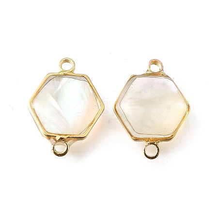 Brass Pave Natural White Shell Connector Charms KK-E794-01G-07-1