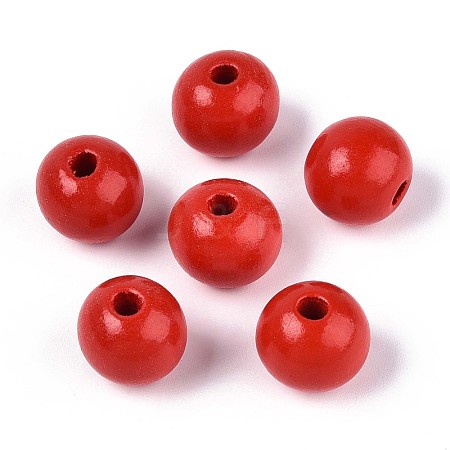 Spray Painted Round Natural Schima Wood Beads WOOD-A018-14mm-07-1