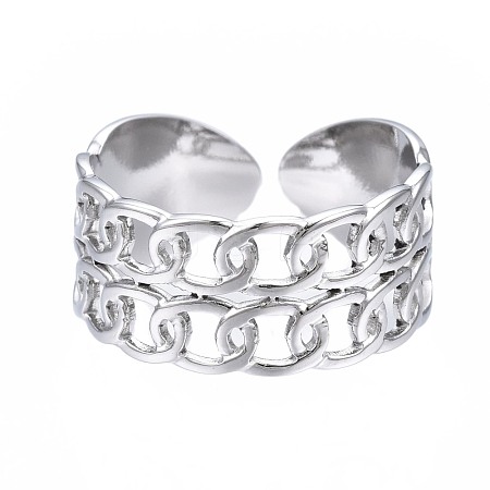 304 Stainless Steel Curb Chain Open Cuff Ring RJEW-T023-16P-1