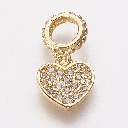 Brass Cubic Zirconia European Dangle Charms KK-P134-02G-1