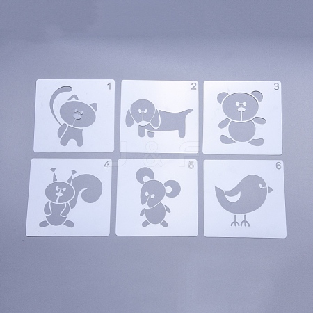  Jewelry Beads Findings Plastic Drawing Painting Stencils Templates, Animal Theme, White, 130x130x0.3mm, 6pcs/set