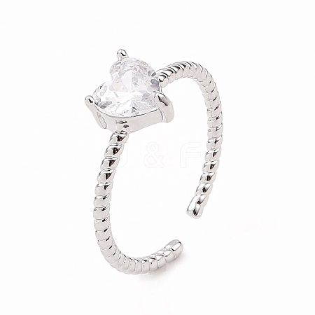 Clear Cubic Zirconia Heart Open Cuff Ring RJEW-B028-18P-1