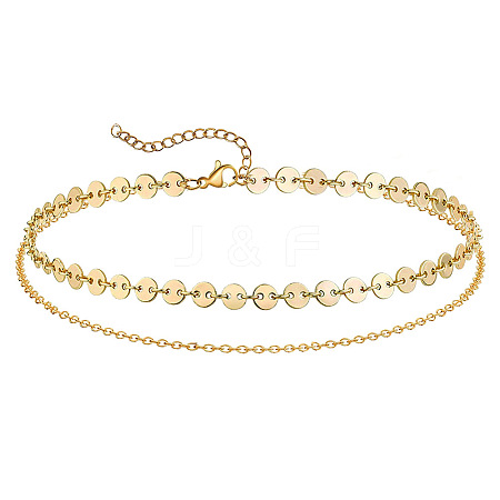Summer Beach 201 Stainless Steel Disc Sequin Link Chain Double Layer Anklets for Women FS-WG8E132-04-1