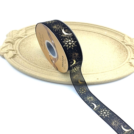50 Yards Gold Stamping Polyester Ribbons PW-WG86968-04-1