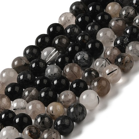 Natural Black Rutilated Quartz Beads Strands G-R446-6mm-37-01-1