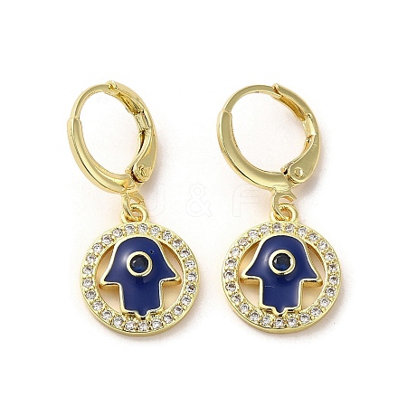 Hamsa Hand Real 18K Gold Plated Brass Dangle Leverback Earrings EJEW-Q797-10G-03-1