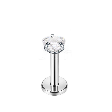 Titanium Steel Clear Cubic Zirconia Threadless Labret Stud WGC142D-04-1