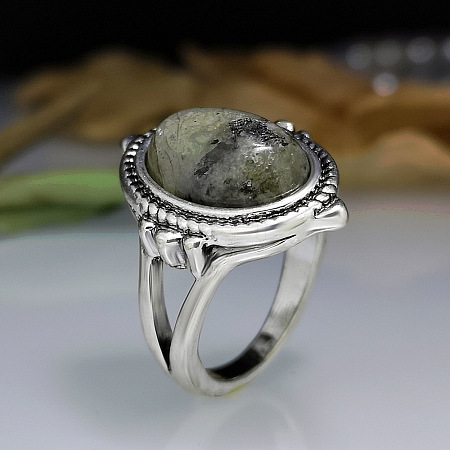 Oval Zinc Alloy Natural Labradorite Finger Rings WG970F5-04-1