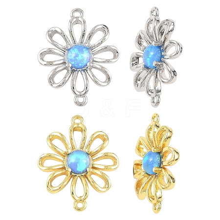 2Pcs 2 Colors Brass with Synthetic Opal Flower Links/Connectors KK-YW0004-45-1