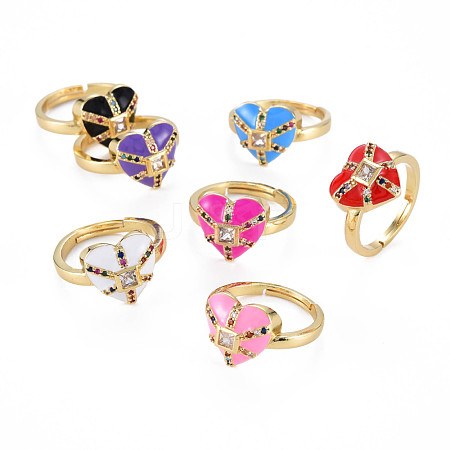 Adjustable Brass Micro Pave Colorful Cubic Zirconia Finger Rings RJEW-S044-163-NF-1