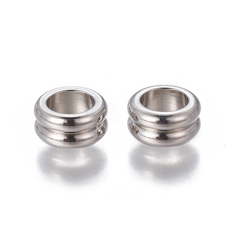 Tarnish Resistant 201 Stainless Steel Grooved European Beads STAS-P239-03P-1