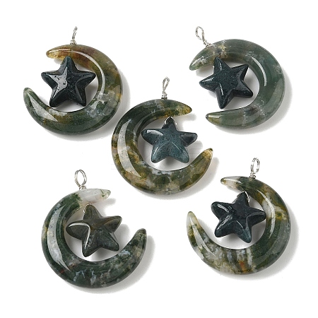Natural Moss Agate Pendants G-Z086-01P-23-1