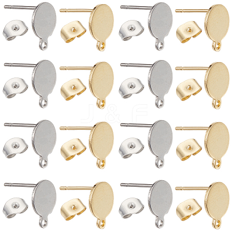 60Pcs 2 Color Flat Round 304 Stainless Steel Stud Earring Findings STAS-SC0008-56-1