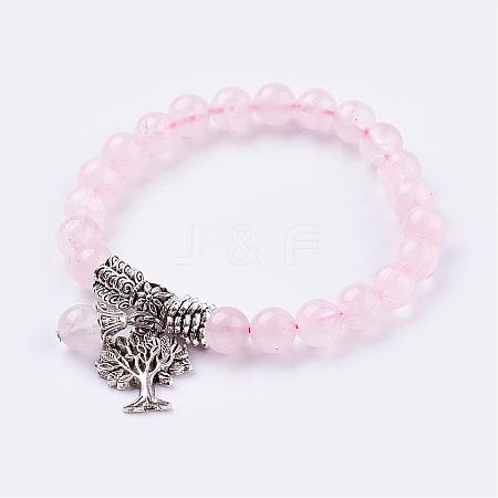 Natural Rose Quartz Stretch Bracelets BJEW-F262-A01-1