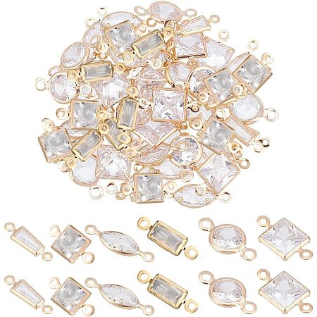 60Pcs 6 Style Brass Micro Pave Clear Cubic Zirconia Link Connectors ZIRC-NB0001-86-1