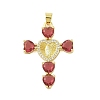 Rack Plating Brass Micro Pave Cubic Zirconia Heart Shape Virgin Mary Cross Pendant KK-S380-44G-G-1