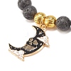 Natural Lava Rock Round Beaded Stretch Bracelet with Halloween Alloy Enamel Charm BJEW-JB08012-5