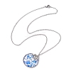 Steel Blue Glass Flat Round & Alloy Pendant Necklace NJEW-JN04453-02-2