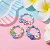 3Pcs 3 Color Glass Seed Beaded Stretch Rings Sets. Flower Stackable Rings RJEW-JR00617-2