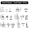 60Pcs 6 Style Independence Day Theme Tibetan Style Zinc Alloy Pendants TIBEP-SC0002-05-2