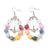 Natural Mixed Gemstone Braided Teardrop Dangle Earrings with Charms EJEW-JE04951-5