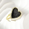 Heart Brass Natural Obsidian Finger Rings X-RJEW-D304-01G-G-1