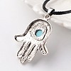 Hamsa Hand/Hand of Fatima/Hand of Miriam Antique Silver Tone Alloy Synthetic Turquoise Pendant Necklaces NJEW-E075-05A-3