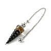 Resin Dowsing Pendulum Pendants with Natural Obsidian Chips inside and Iron Chain & Alloy Caps GG-CBAEAD2-01C-2