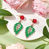 Rose with Leaf Seed Beads Stud Earrings EJEW-MZ00222-03-2