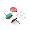 Craftdady 12Pairs 12 Colors Opaque Resin & Walnut Wood Stud Earring Findings MAK-CD0001-05-13