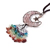 Natural Rose Quartz Moon with Mixed Gemstone Chips Tassel Pendant Decorations G-L524-07R-A02-3