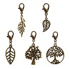 5Pcs 5 Styles Autumn Leaf & Tree Alloy Pendants Decorations Set HJEW-JM00825-1