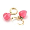 Fuchsia Peach Glass Dangle Leverback Earrings EJEW-P260-01G-2