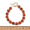 Faceted Cube Natural Carnelian and Brass Round Beaded Bracelets for Women BJEW-JB14444-4