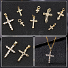 AHADERMAKER 16Pcs 8 Styles Brass Micro Pave Cubic Zirconia Cross Charms ZIRC-GA0001-12-3