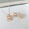 Rectangle Alloy & Cat Eye & Crystal Rhinestone Pendant Necklace & Stud Earring Sets FS-WG998B2-01-2